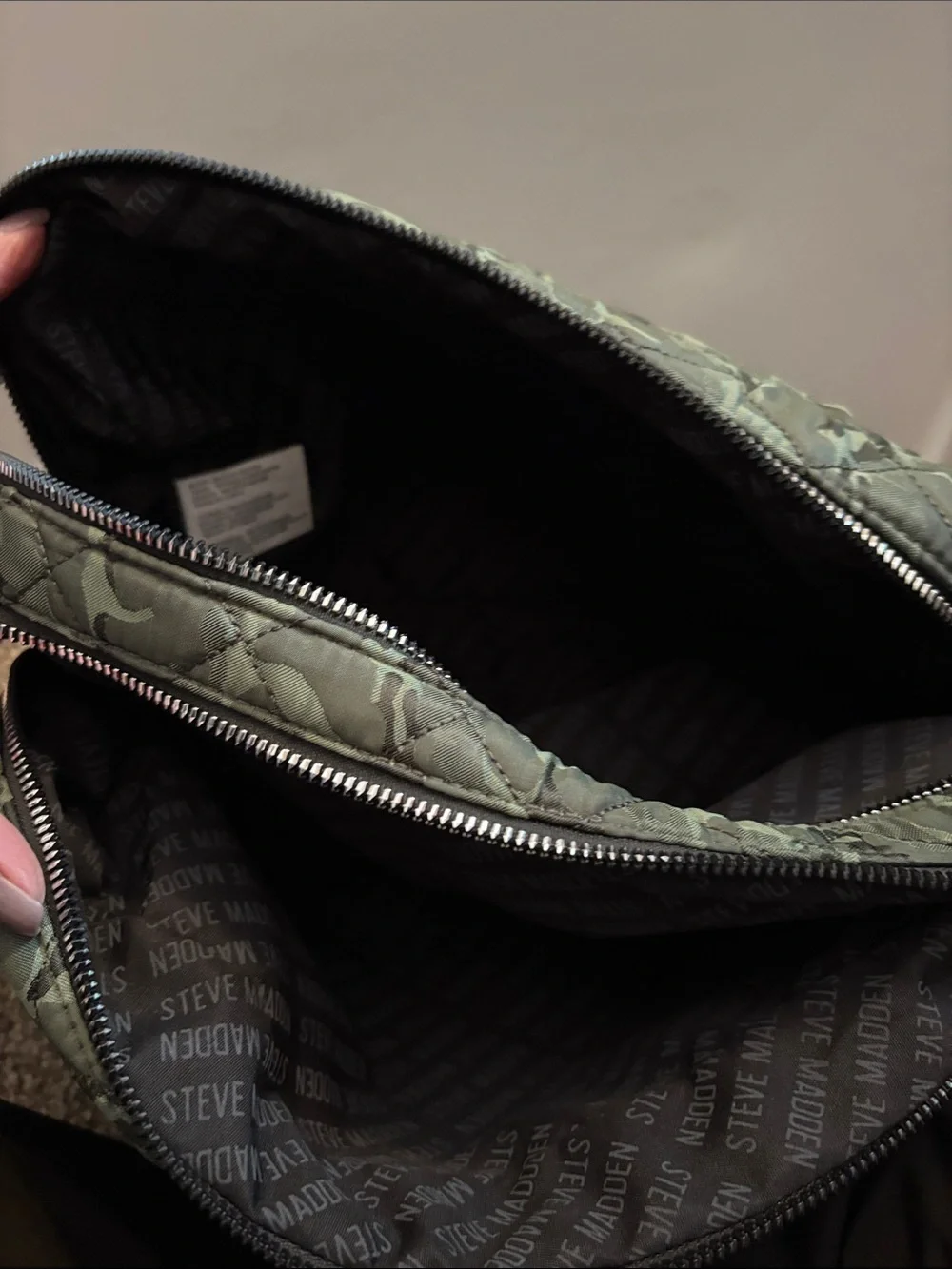 Steve Madden Quilted Camouflage Cosmetic Bag - Green